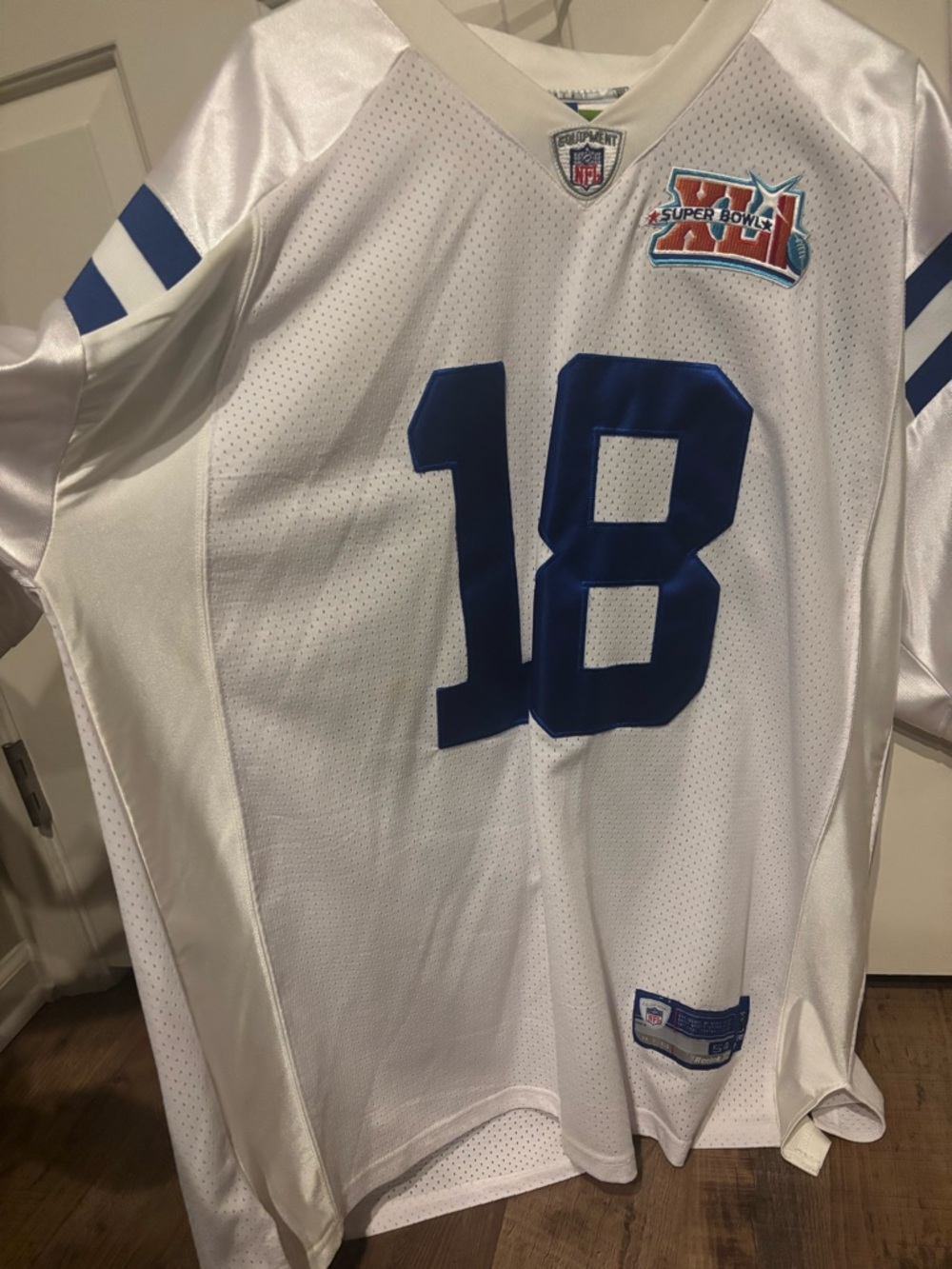 Peyton Manning Vintage White NFL Player Jersey with Blue and Silver Patch